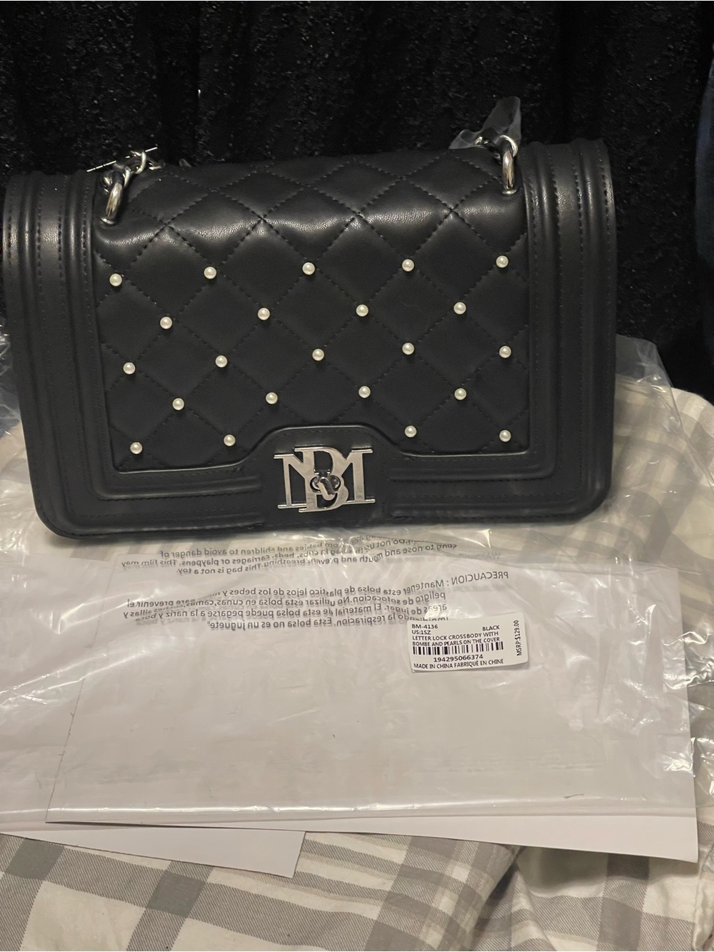 Badgley Mischka Black Quilted Crossbody with Silver Logo